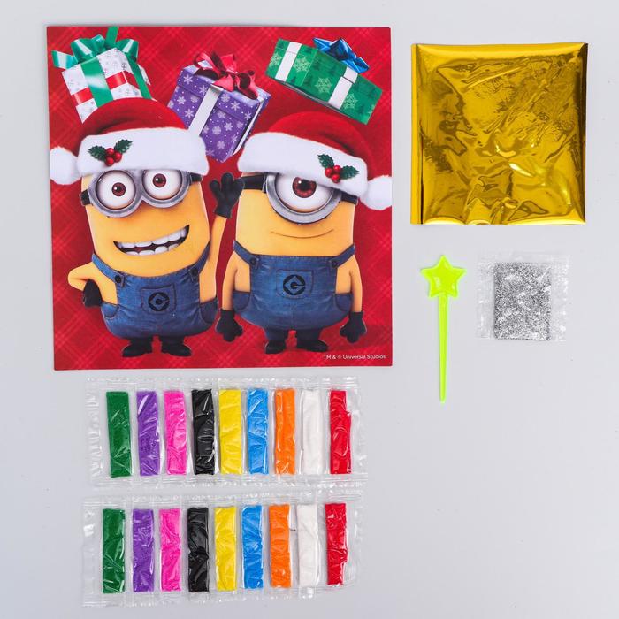 Фреска с блестками и фольгой "С Новым годом!" Гадкий Я + 9 цветов песка, блестки 2 г