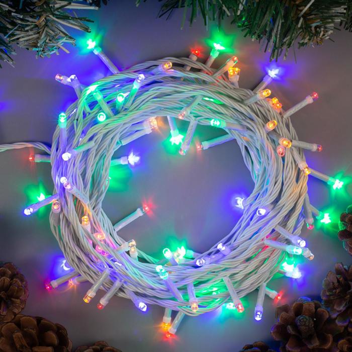 

Гирлянда «Нить» 10 м, IP20, белая нить, 100 LED, свечение мульти, 8 режимов, 220 В