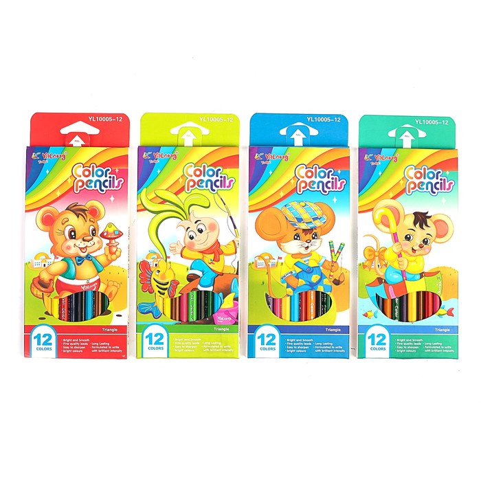 Карандаши 12цв в картонной коробке Yalong Детские заточенные треугольные МИКС