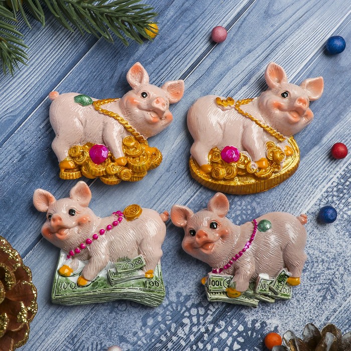 Магнит полистоун "Свинка денежная" МИКС 6,2х5 см