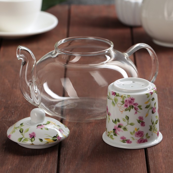 Чайник заварочный 800 мл "Прованс", с керамическим ситом и подставкой для подогрева