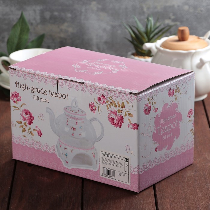 Чайник заварочный 800 мл "Прованс", с керамическим ситом и подставкой для подогрева