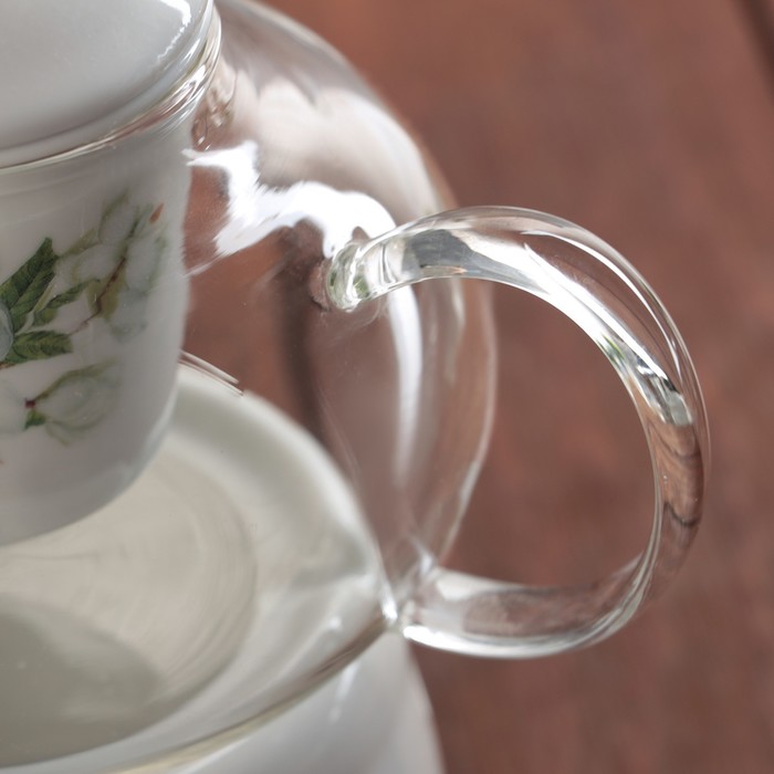 Чайник заварочный 800 мл "Яблоня", с керамическим ситом и подставкой для подогрева