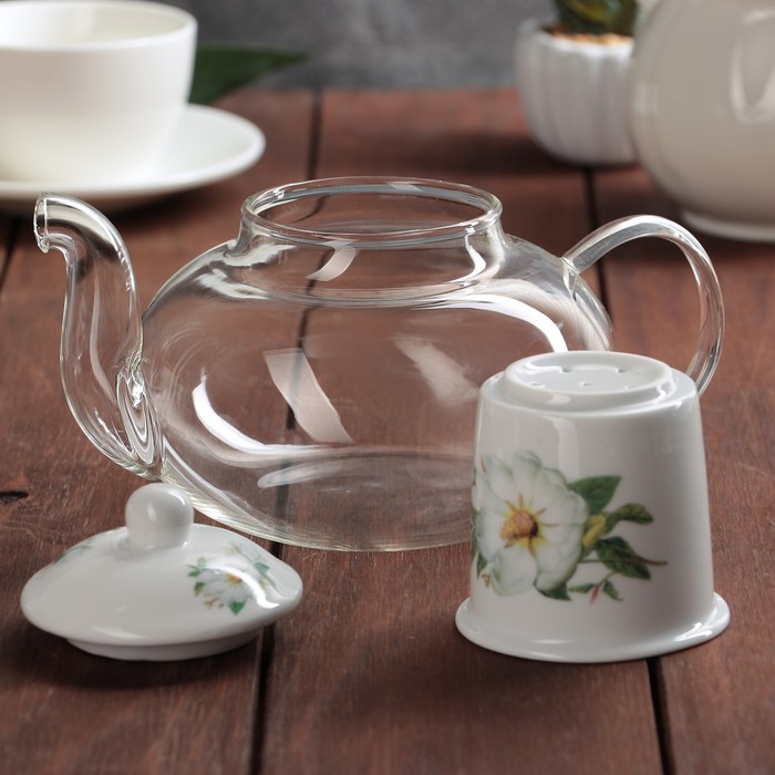 Чайник заварочный 800 мл "Яблоня", с керамическим ситом и подставкой для подогрева