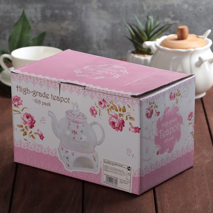 Чайник заварочный 800 мл "Яблоня", с керамическим ситом и подставкой для подогрева