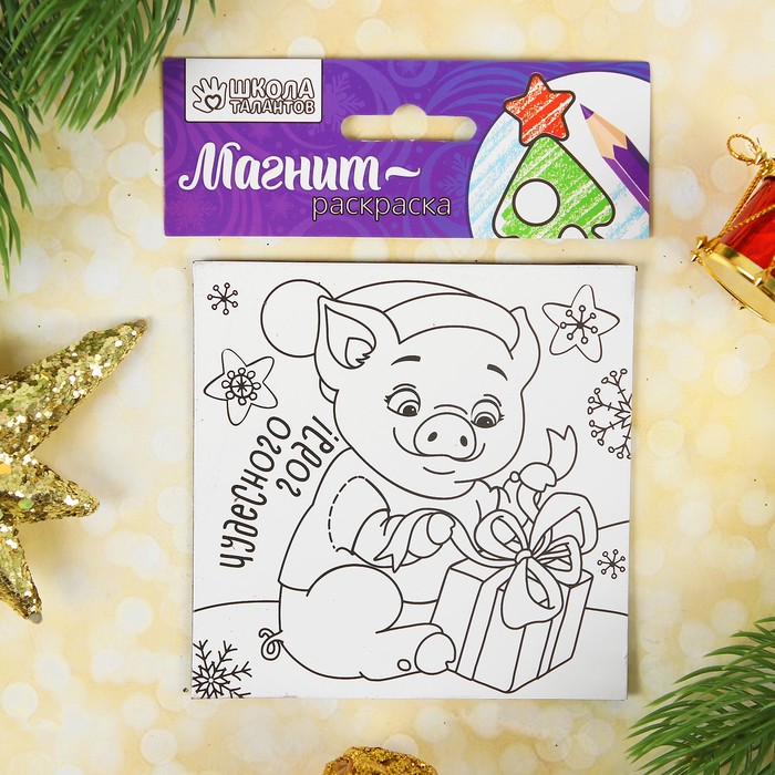 Раскраска-магнит "Чудесного года", хрюшка, 10 х 10 см