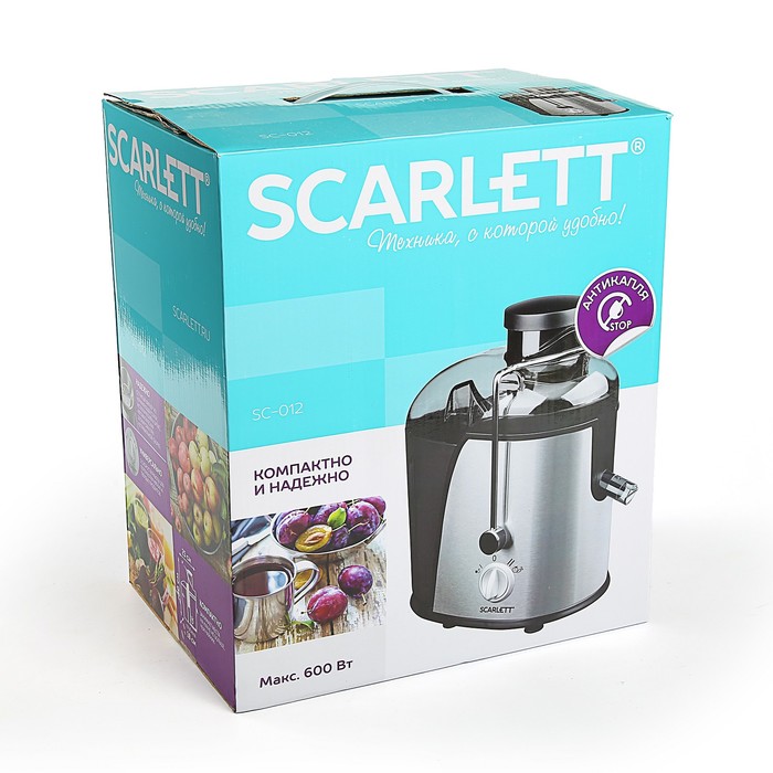Соковыжималка Scarlett SC - 012, 600 Вт, резервуар 0,35 л, серебристый