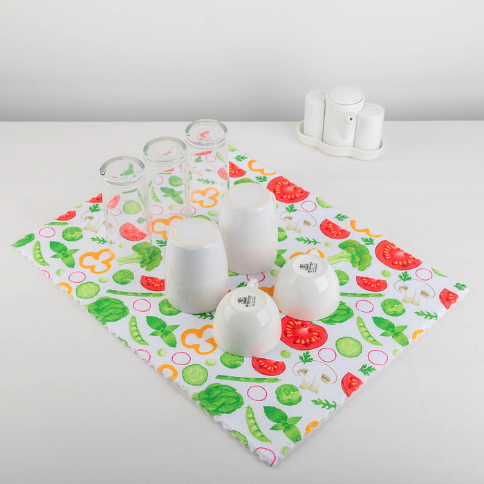 Коврик для сушки посуды 38х51 см "Овощи", микрофибра