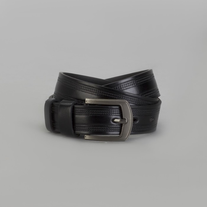 Ремень мужской, пряжка матовый тёмный металл, ширина - 3,5 см, цвет чёрный