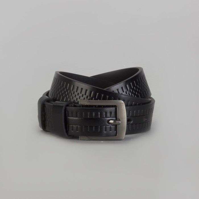 Ремень мужской, пряжка матовый тёмный металл, ширина - 3,5 см, цвет чёрный