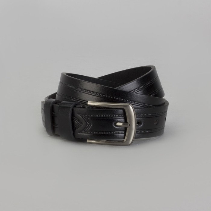 Ремень мужской, пряжка матовый тёмный металл, ширина - 3,5 см, цвет чёрный