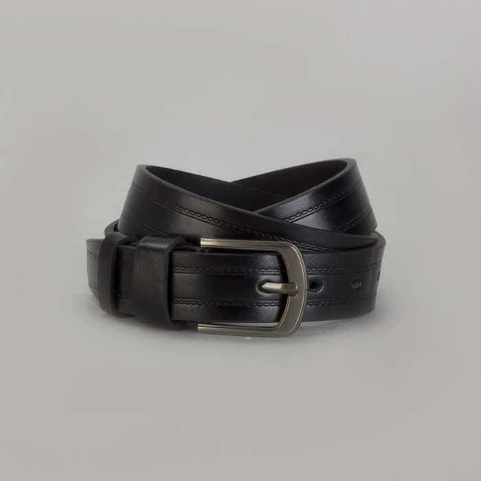 Ремень мужской, пряжка матовый тёмный металл, ширина - 3,5 см, цвет чёрный