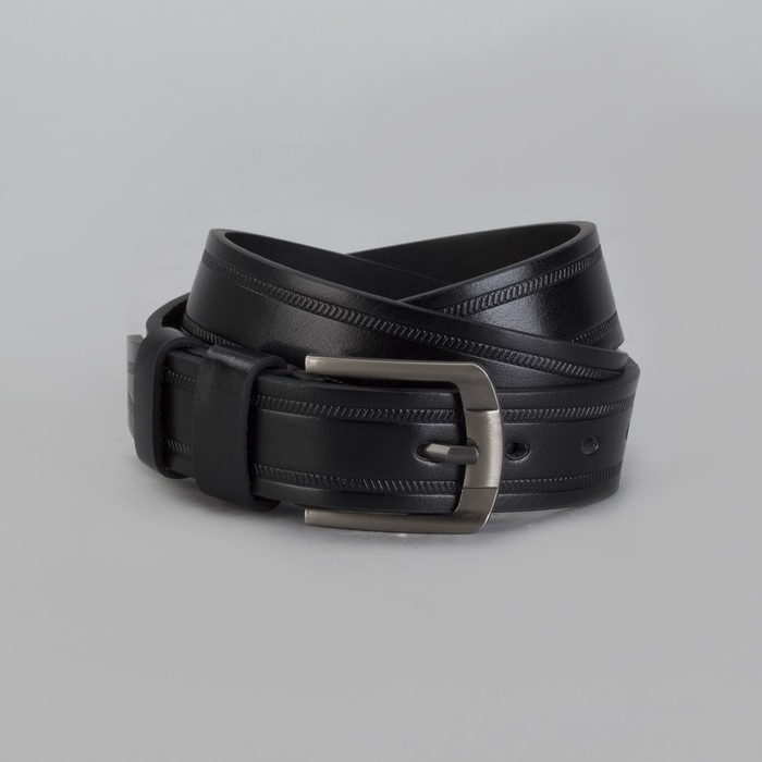 Ремень мужской, пряжка матовый тёмный металл, ширина - 3,5 см, цвет чёрный