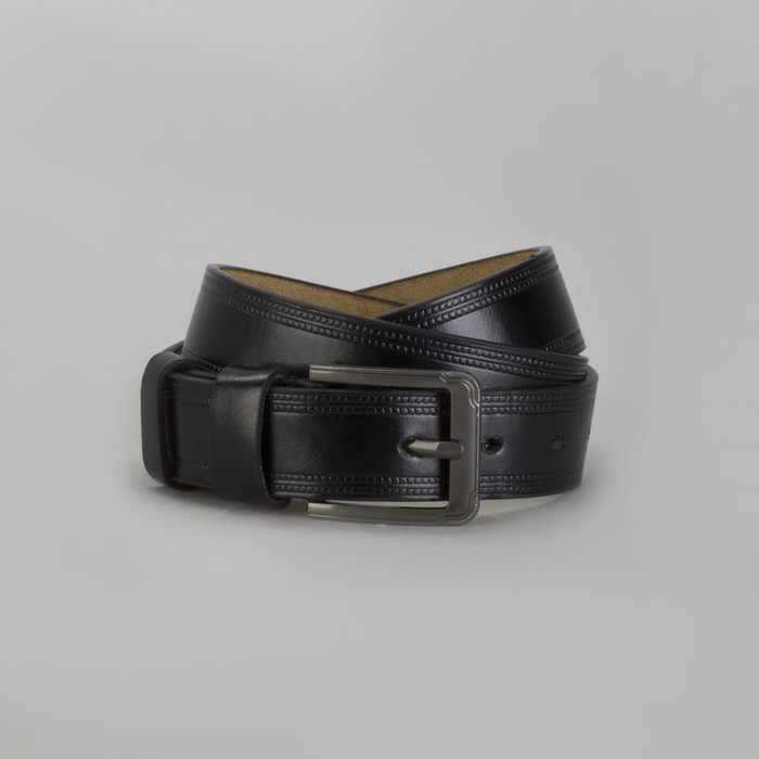 Ремень мужской, пряжка матовый тёмный металл, ширина - 3,5 см, цвет чёрный