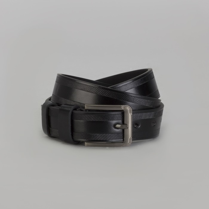 Ремень мужской, пряжка матовый тёмный металл, ширина - 3,5 см, цвет чёрный