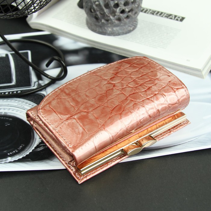 Кошелёк женский, 3 отдела, для карт, для монет, цвет пудровый