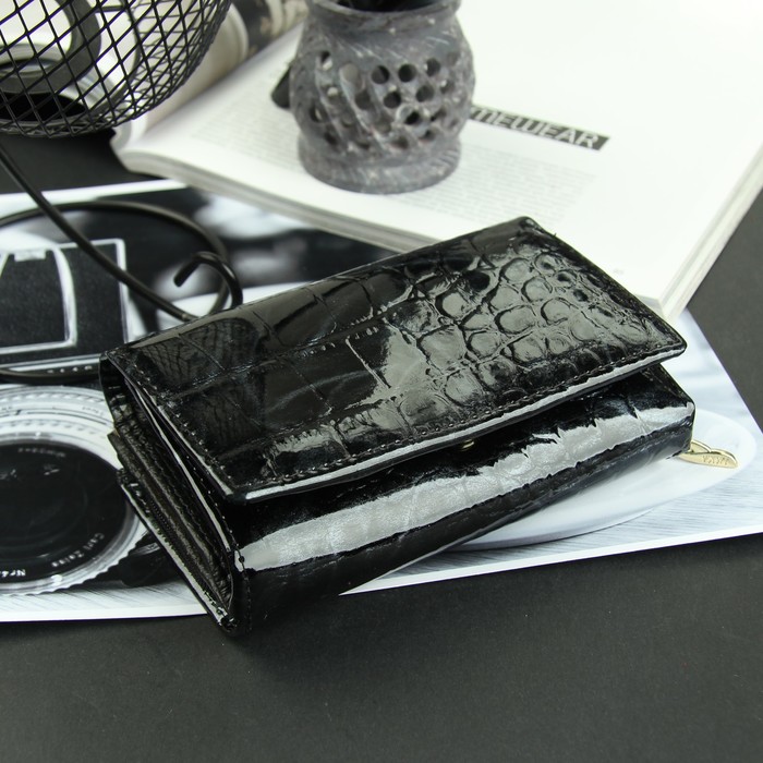 Кошелёк женский, 3 отдела, для карт, 2 отд рамка, цвет чёрный