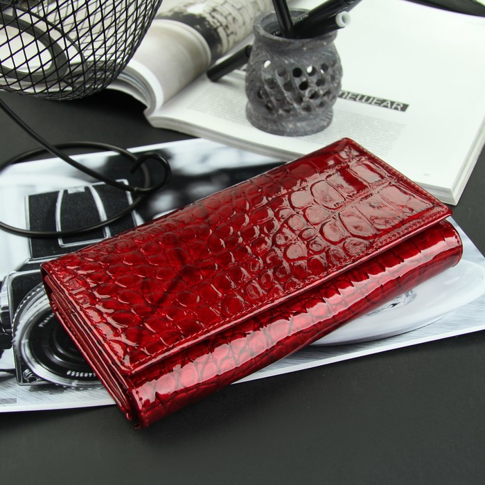 Кошелёк женский, 3 отдела, для карт, 2 отд рамка, цвет красный