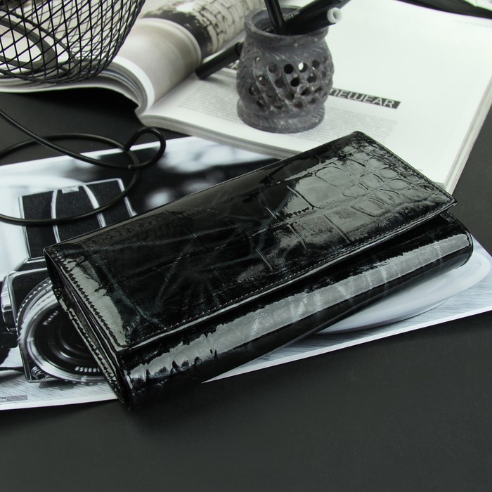 Кошелёк женский, 3 отдела, для карт, 2 отд рамка, цвет чёрный