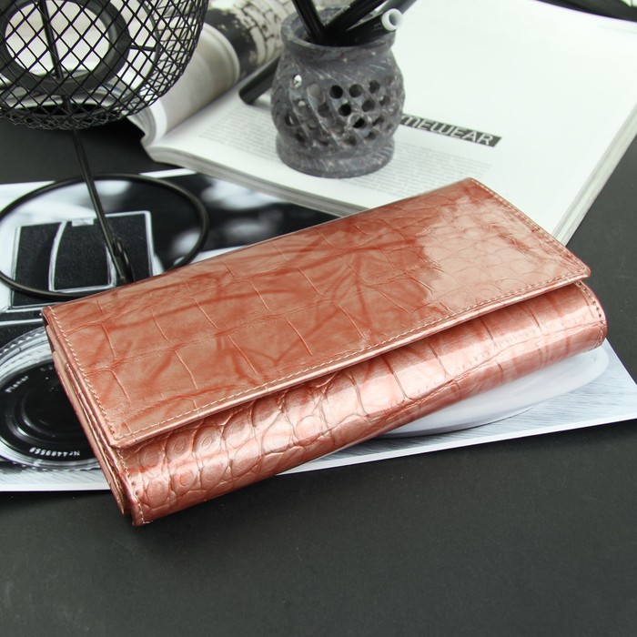 Кошелёк женский, 3 отдела, для карт, 2 отд рамка, цвет пудровый