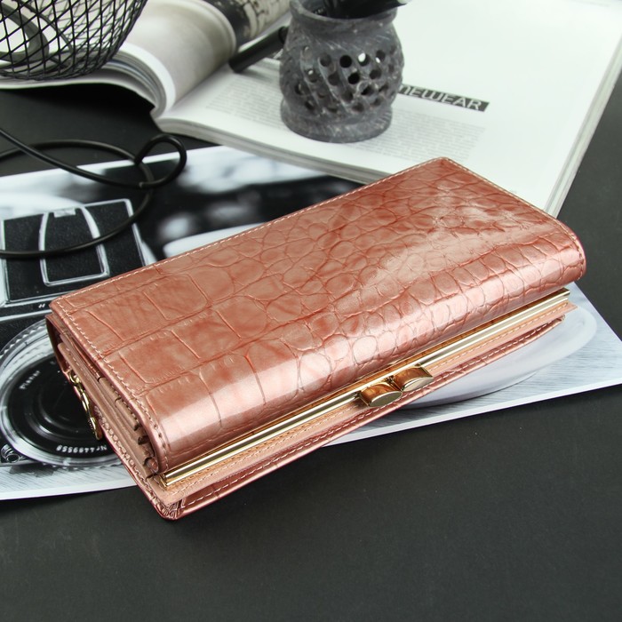 Кошелёк женский, 3 отдела, для карт, 2 отд рамка, цвет пудровый