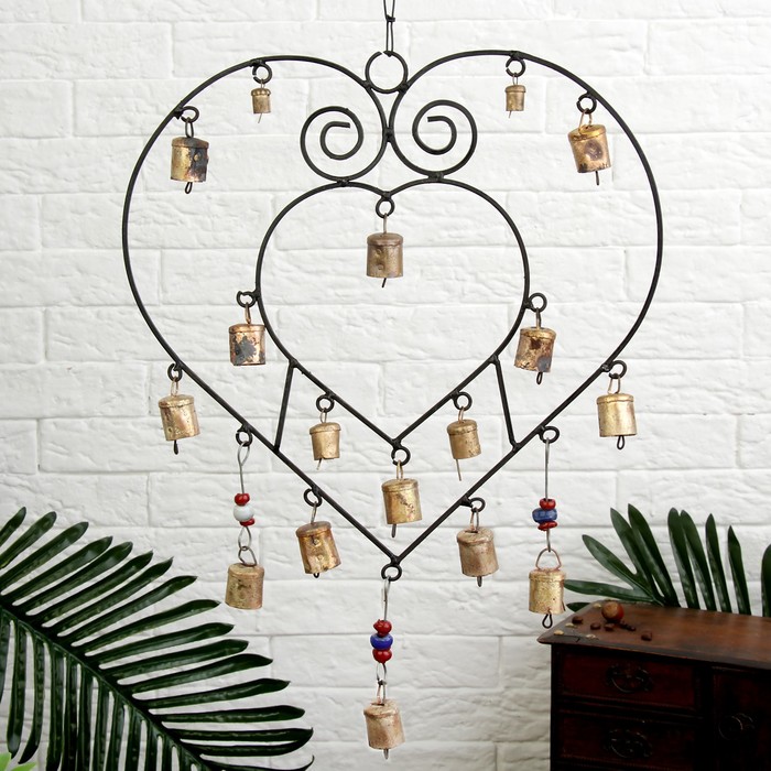 Подвесной колокольчик "Двойное сердце" 35х59х2 см