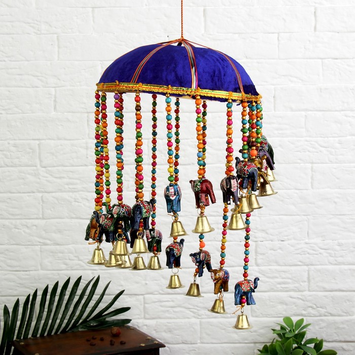 Интерьерная подвеска с колокольчиками "Слоны под куполом" 23х53 см
