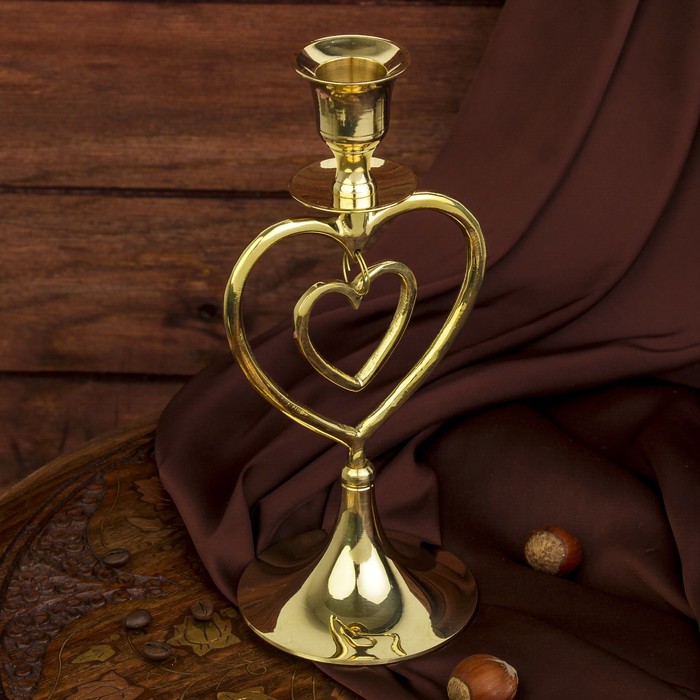 Подсвечник "Двойное сердце" на 1 свечу латунь 10х10х20 см