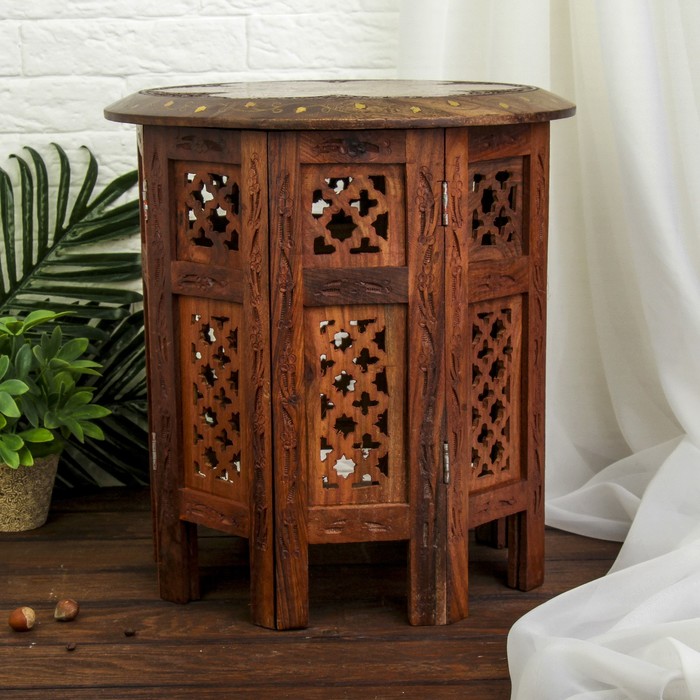 Интерьерный столик резной "Мираж" дерево 38х38х39 см