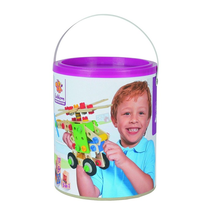 Конструктор "Вертолёт", пять вариантов сборки, в пластиковом ведре