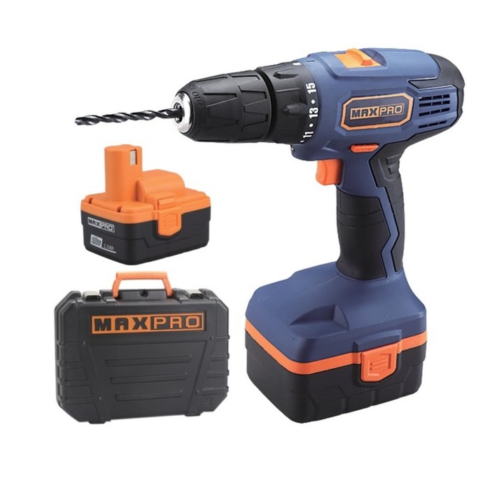 Дрель-Шуруповерт MAX-PRO 85019, аккум., 18В, 1100 об/мин, БЗП 10мм, 30.5Нм, 2х1.5 Ач, кейс