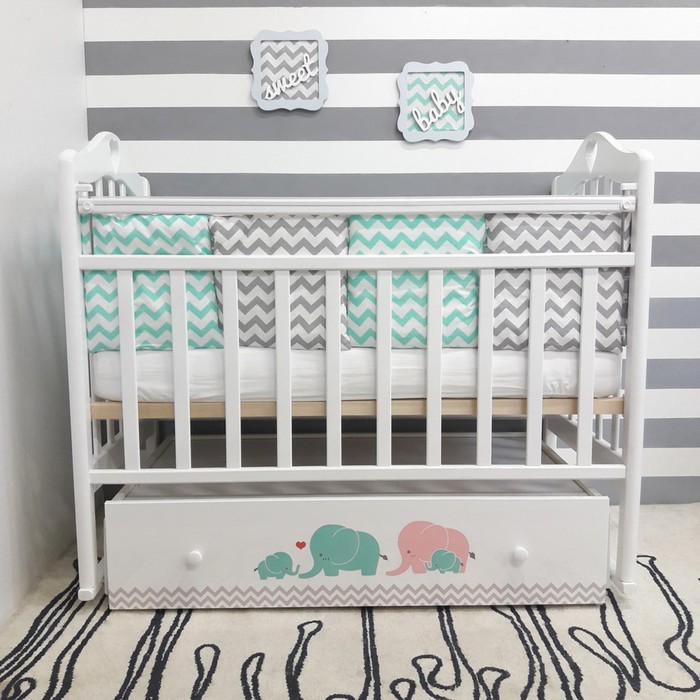 Кроватка детская "Мэри", с ящиком, поперечное качание с фиксатором, цвет бирюза/розовый