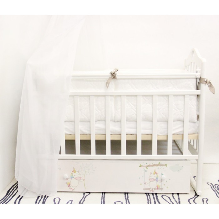 Кроватка детская  "Единорожки", с ящиком, поперечное качание с фиксатором