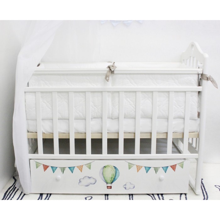 Кроватка детская  "Воздушные шары" , с ящиком, поперечное качание с фиксатором