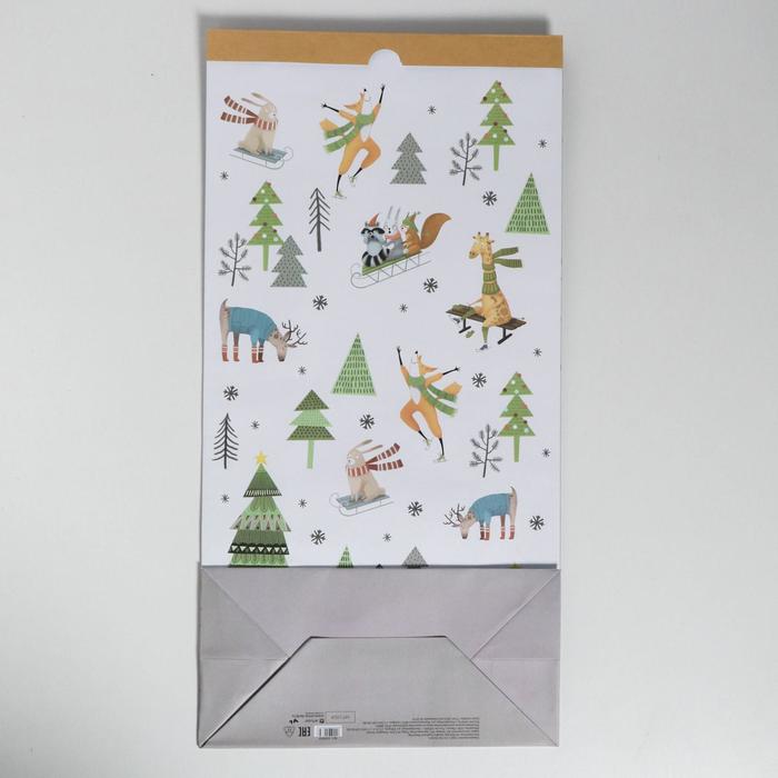 Пакет крафтовый «Зимние шалости», 32 х 64 х 16 см
