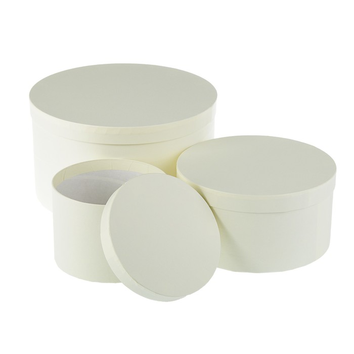 Набор круглых коробок 3в1 "Сливочный холст", 30 х 30 х 15 - 20 х 20 х 10 см