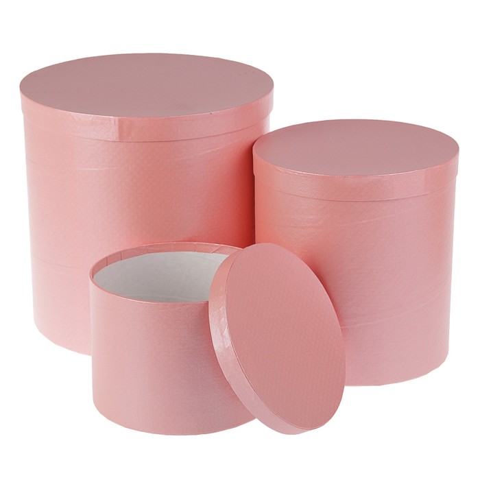 Набор круглых коробок 3в1 "Розовая сетка", 30 х 30 х 30 - 20 х 20 х 15 см