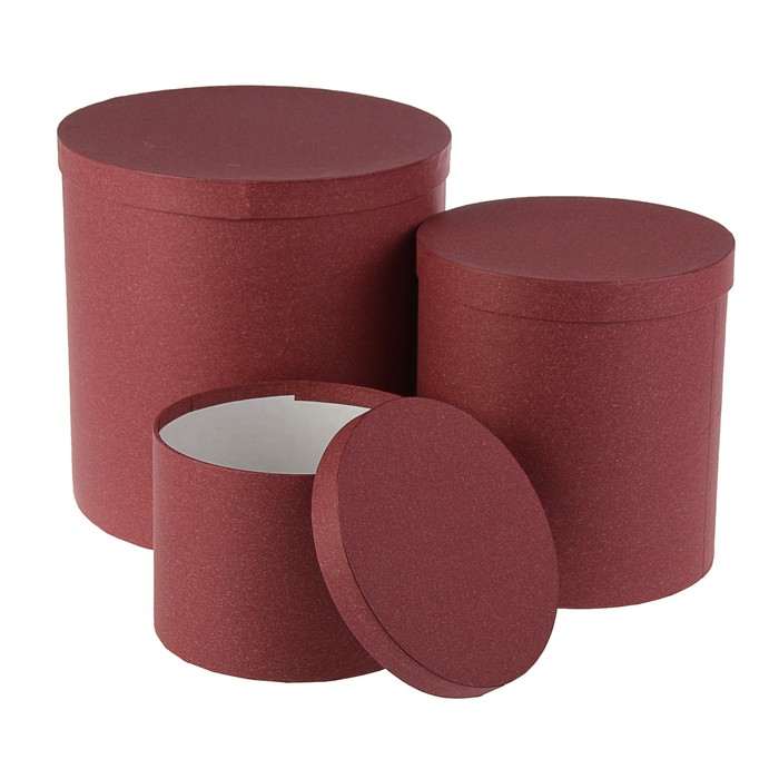 Набор круглых коробок 3в1 "Бордовый ковролин", 30 х 30 х 30 - 20 х 20 х 15 см