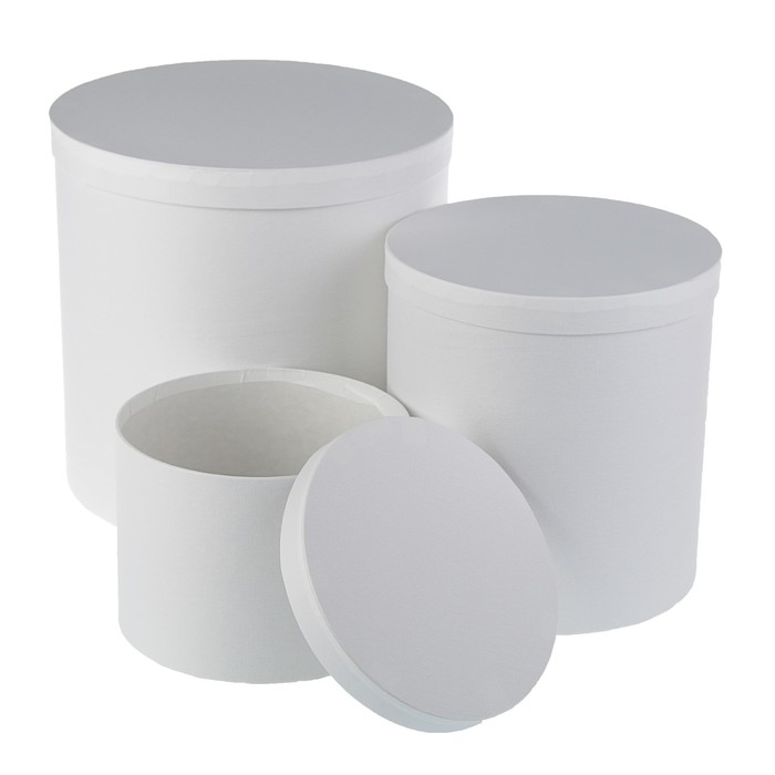Набор круглых коробок 3в1 "Белая штукатурка", 30 х 30 х 30 - 20 х 20 х 15 см