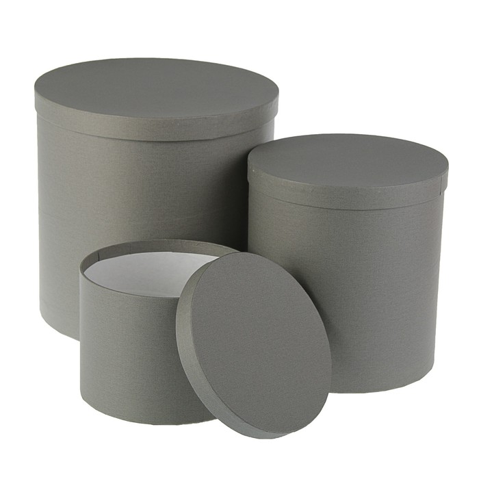 Набор круглых коробок 3в1 "Серая штукатурка", 30 х 30 х 30 - 20 х 20 х 15 см