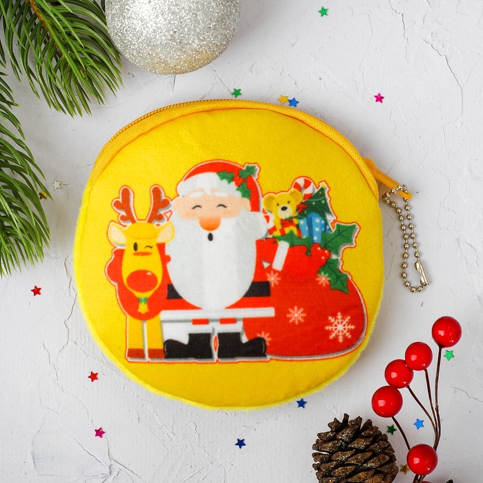 Мягкий кошелёк "Дед Мороз" на мешке снежинки