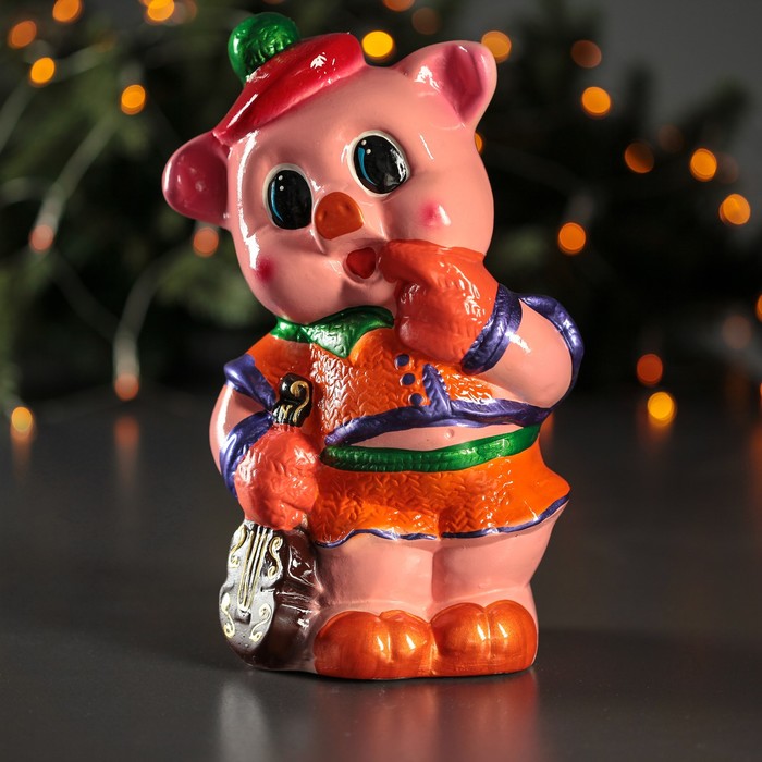 Копилка "Поросёнок музыкант" оранжевая кофта, глянец