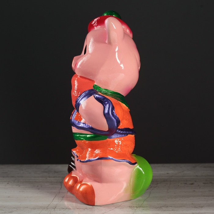 Копилка "Поросёнок музыкант" оранжевая кофта, глянец