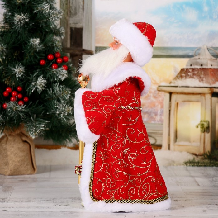 Дед Мороз  "Посох с кристаллом" красный, двигается, 38 см