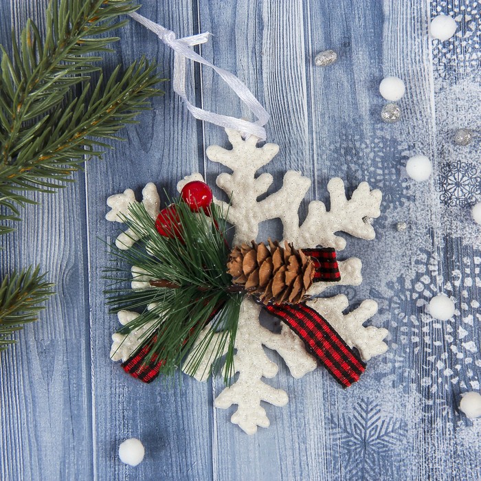 Украшение новогоднее "Рождественские ленточки" снежинка 10 см