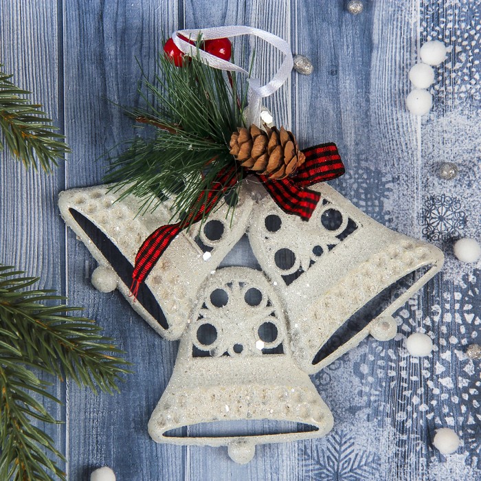 Украшение новогоднее "Рождественские ленточки" три колокольчика 12*11,5 см