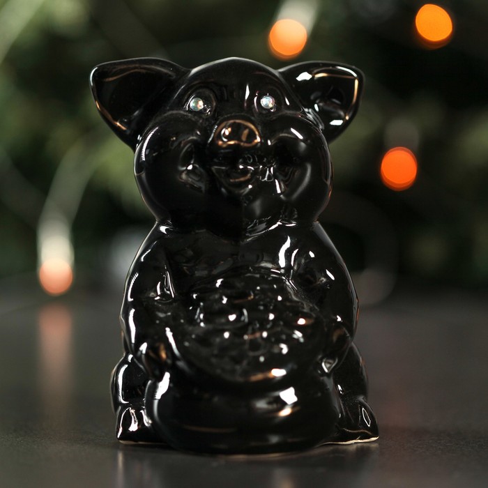 Копилка "Свинка с монетами" глянец черный