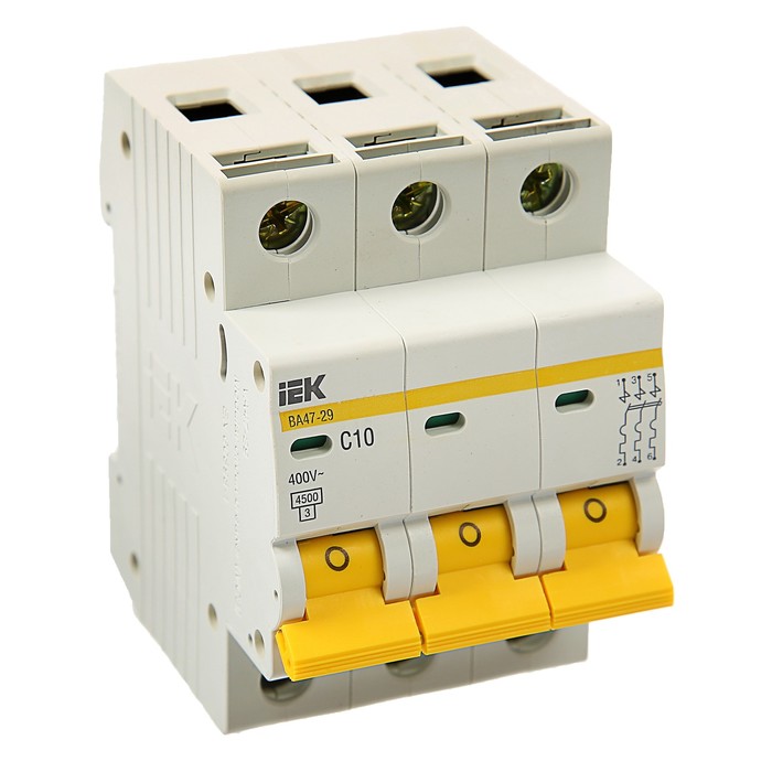Выключатель автоматический IEK, ВА47-29, 3п, 10 А, 4,5 кА, характеристика С, MVA20-3-010-C 374253