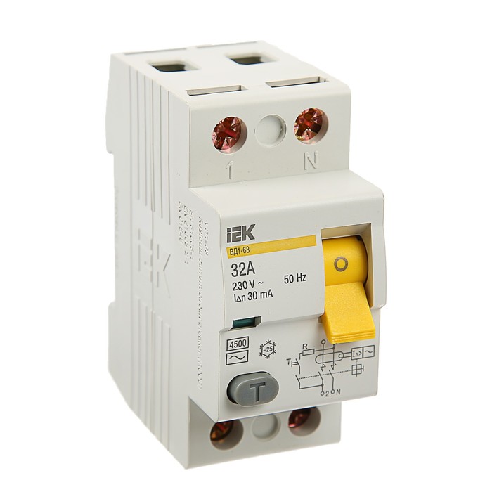 Дифференциальный автомат IEK, ВД1-63, 2п, 32 А, характеристика С, 30 мА, 4.5 кА, MDV10-2-032 37425