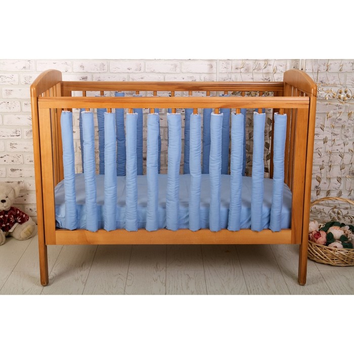 Бамперы в кроватку Pain Blue, размер 16х55 см-12 шт., сатин